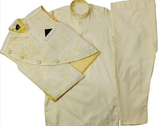 Boys 3-Piece Malai Cotton Waistcoat Suit