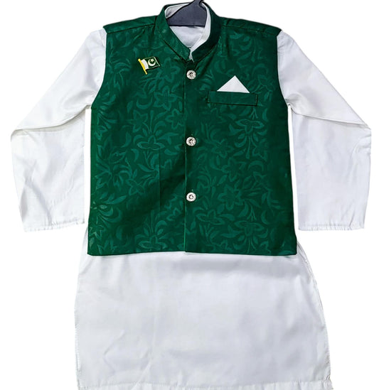 Boys 3-Piece Malai Cotton Waistcoat Suit – Independence Day Special