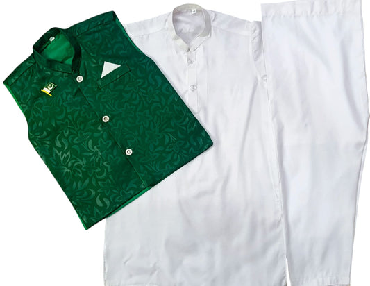 Boys 3-Piece Malai Cotton Waistcoat Suit – Independence Day Special
